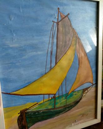 Quadro vintage con barca a vela – Dipinto firmato