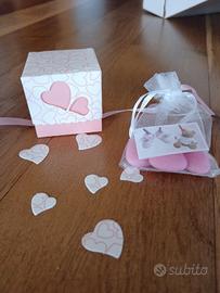 Scatolina cuore rosa e sacchettino in organza