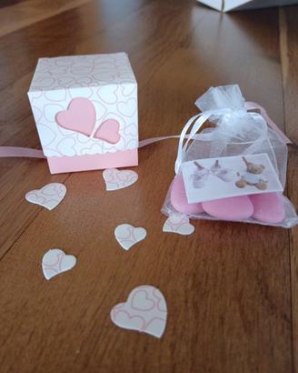 Scatolina cuore rosa e sacchettino in organza
