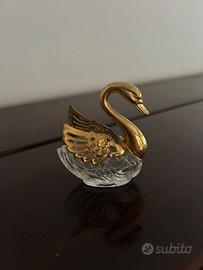 Saliera cigno vintage in vetro e ottone