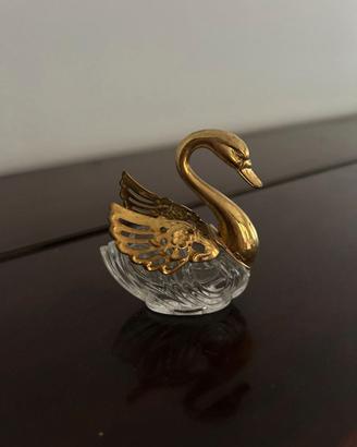 Saliera cigno vintage in vetro e ottone