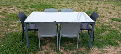 tavolo da esterno + 6 sedie in plastica 