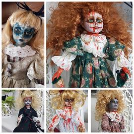 Lotto 4 bambole Horror dipinte a mano