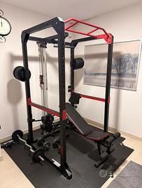 Rack professionale + dischi pesi + manubri.