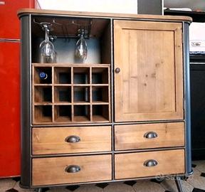 Mobile Bar Stile Industriale  Legno  Metallo Bruni