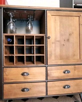 Mobile Bar Stile Industriale  Legno  Metallo Bruni