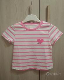 Maglietta bambina a righe con cuore 
