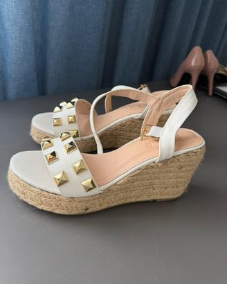 Sandali Zeppa Espadrilles Bianchi Vera Pelle Tg.40