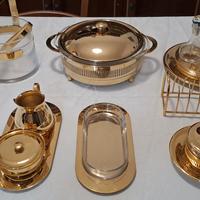 Set per cucina in ottone bagno oro e cristallo