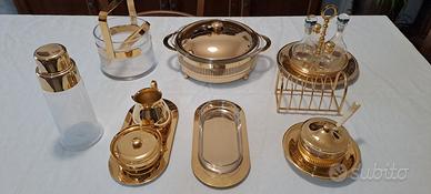 Set per cucina in ottone bagno oro e cristallo