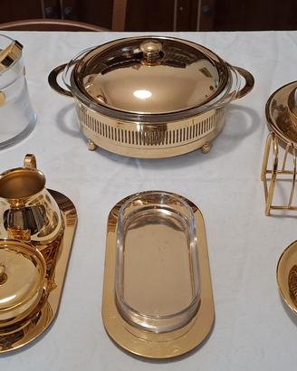 Set per cucina in ottone bagno oro e cristallo