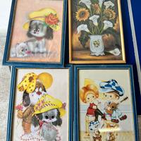 Set di 4 Quadri con Stampe Vintage