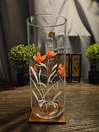 Vaso cristallo piombo vintage fiori dipinti a mano