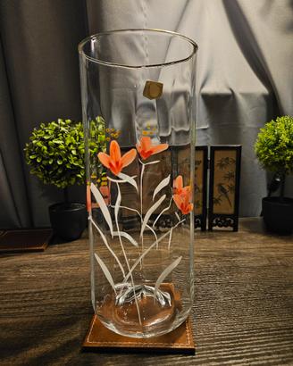 Vaso cristallo piombo vintage fiori dipinti a mano