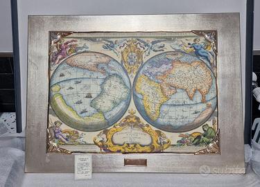 Quadro Mappamondo su foglio d'argento