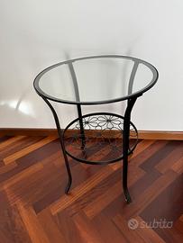Tavolino rotondo in vetro e metallo nero