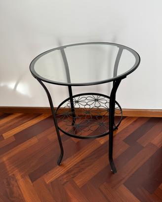 Tavolino rotondo in vetro e metallo nero