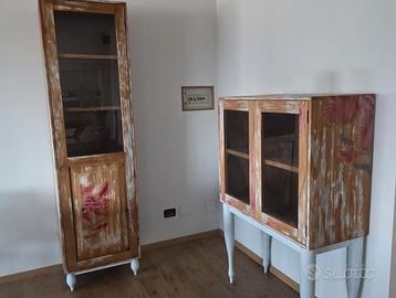 COPPIA CREDENZE TEAK DIPINTE A MANO - PEZZI UNICI