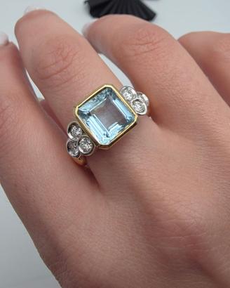 ANELLO ORO ACQUAMARINA DIAMANTI