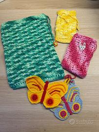 Sacchetti uncinetto e presine farfalla