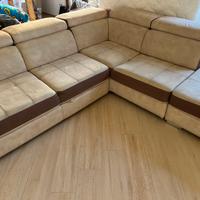 Divano eco pelle beige e marrone 5 posti