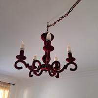 Lampadario 5 luci velluto bordeaux  