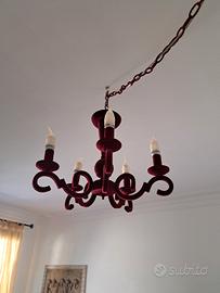 Lampadario 5 luci velluto bordeaux  