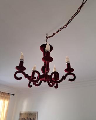 Lampadario 5 luci velluto bordeaux  
