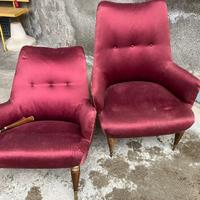 Coppia di poltrone vintage anni '50 in raso rosso