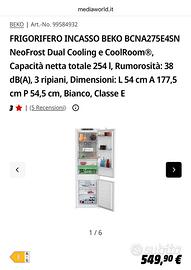 Frigorifero da incasso Beko NeoFrost HarvestFresh