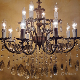 Lampadario 12 luci con gocce di cristallo