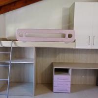 LETTO A PONTE  Beige/Rosa + Scrivania
