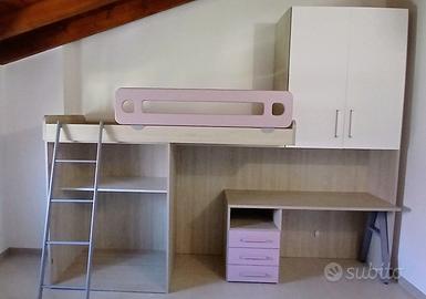 LETTO A PONTE  Beige/Rosa + Scrivania