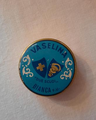 Vecchia scatola in latta di Vaselina bianca