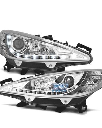 FARI PEUGEOT 207 06-12 LUCE LED DIURNA FONDO CROMA