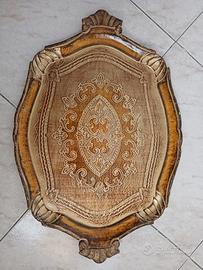 Vassoio fiorentino vintage nuovo legno oro/beige