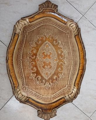 Vassoio fiorentino vintage nuovo legno oro/beige