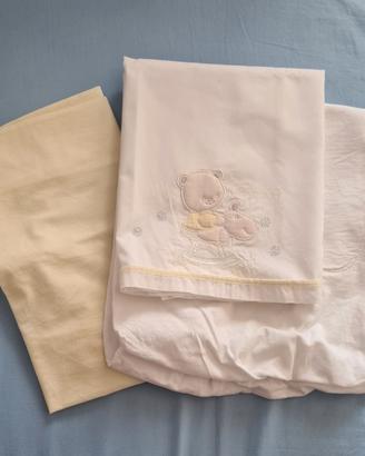 Set culla lenzuola + coprimaterasso in cotone 100%