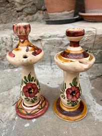 Coppia candelabri vintage, in ceramica dipinti