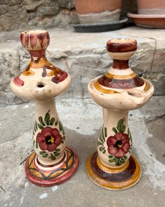 Coppia candelabri vintage, in ceramica dipinti