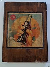 Tavoletta in legno vintage pubblicitaria Coca Cola