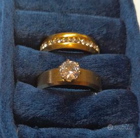 Set anello solitario eternity acciaio zirconi oro