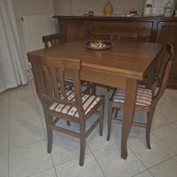 Tavolo da pranzo allungabile in noce scuro + 3 sed