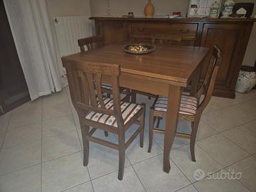Tavolo da pranzo allungabile in noce scuro + 3 sed