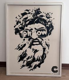 Quadro stencil pop art bianco e nero con cornice