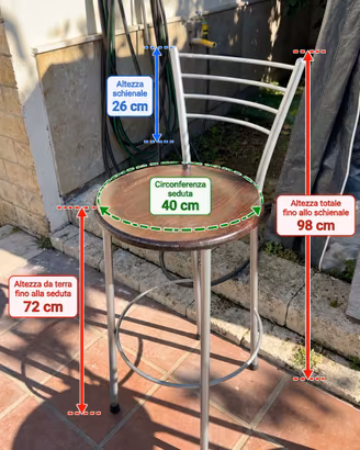 3 Sgabelli usati seduta alta 72 cm