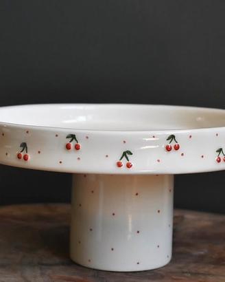 Alzatina per dolci in ceramica con ciliegie 3D