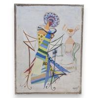 QUADRO OLIO SU TELA CON FIGURE - ENZO PAGANI