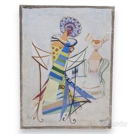 QUADRO OLIO SU TELA CON FIGURE - ENZO PAGANI