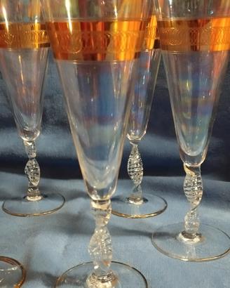 Set di 6 flutes vintage vetro di Murano con oro